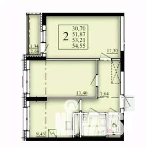 2-к квартира, строящийся дом, 53м2, 19/25 этаж