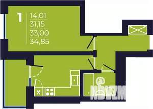 1-к квартира, строящийся дом, 33м2, 5/25 этаж