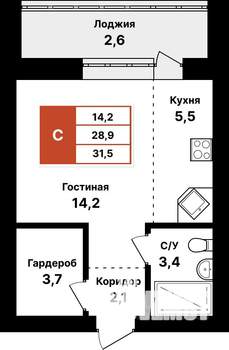 1-к квартира, вторичка, 32м2, 4/8 этаж