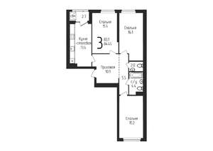 3-к квартира, строящийся дом, 84м2, 9/25 этаж