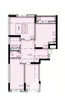 3-к квартира, вторичка, 86м2, 14/25 этаж