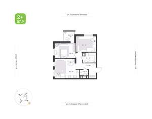 2-к квартира, строящийся дом, 58м2, 8/24 этаж