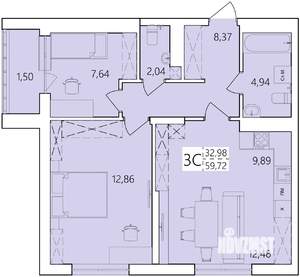 3-к квартира, вторичка, 60м2, 12/25 этаж