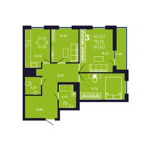 3-к квартира, строящийся дом, 81м2, 5/25 этаж