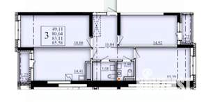 3-к квартира, строящийся дом, 83м2, 18/25 этаж