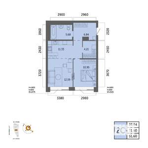 2-к квартира, вторичка, 52м2, 9/32 этаж