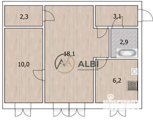 2-к квартира, вторичка, 43м2, 1/4 этаж