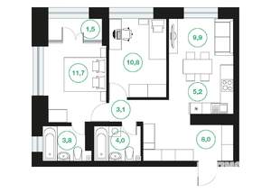 3-к квартира, строящийся дом, 58м2, 14/25 этаж