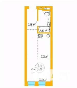 1-к квартира, строящийся дом, 27м2, 9/16 этаж