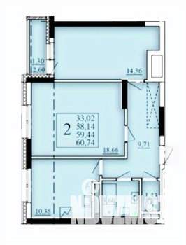 2-к квартира, строящийся дом, 59м2, 8/25 этаж