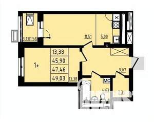 1-к квартира, вторичка, 47м2, 23/25 этаж