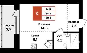 1-к квартира, вторичка, 31м2, 4/8 этаж