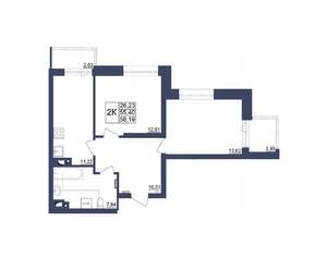 2-к квартира, строящийся дом, 58м2, 30/34 этаж