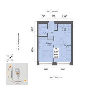 2-к квартира, вторичка, 45м2, 4/32 этаж