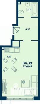 1-к квартира, строящийся дом, 34м2, 21/24 этаж
