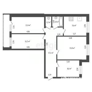 4-к квартира, вторичка, 77м2, 9/9 этаж