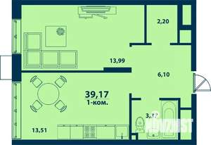 1-к квартира, строящийся дом, 39м2, 4/24 этаж
