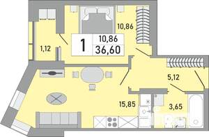 1-к квартира, вторичка, 37м2, 14/24 этаж