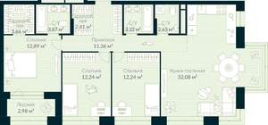 3-к квартира, строящийся дом, 98м2, 7/10 этаж