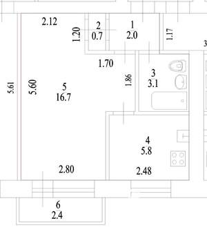 1-к квартира, вторичка, 28м2, 5/5 этаж