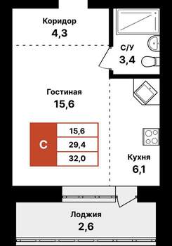 1-к квартира, вторичка, 32м2, 4/8 этаж