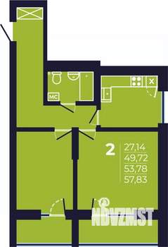 2-к квартира, строящийся дом, 54м2, 19/25 этаж