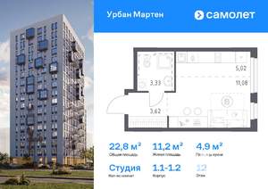 Студия квартира, вторичка, 23м2, 12/17 этаж