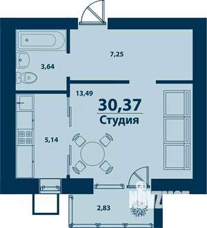 1-к квартира, строящийся дом, 30м2, 5/5 этаж