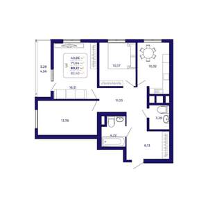 3-к квартира, вторичка, 80м2, 17/25 этаж