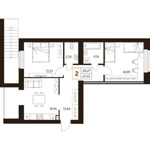 2-к квартира, строящийся дом, 68м2, 1/10 этаж