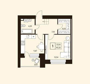 1-к квартира, вторичка, 40м2, 1/10 этаж