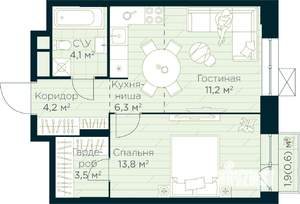 1-к квартира, строящийся дом, 44м2, 11/30 этаж