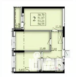 2-к квартира, строящийся дом, 53м2, 17/25 этаж