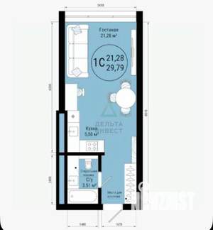 Студия квартира, вторичка, 30м2, 19/25 этаж