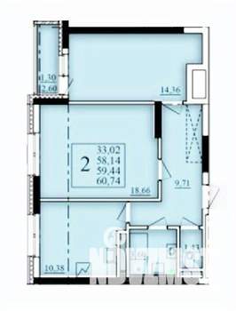 2-к квартира, строящийся дом, 59м2, 14/25 этаж