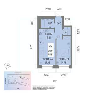 2-к квартира, вторичка, 49м2, 18/22 этаж