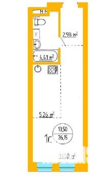1-к квартира, строящийся дом, 26м2, 4/16 этаж