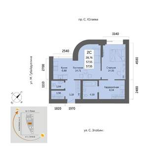 2-к квартира, вторичка, 58м2, 2/32 этаж