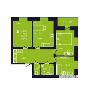 3-к квартира, вторичка, 80м2, 2/12 этаж