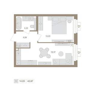 1-к квартира, вторичка, 41м2, 9/20 этаж