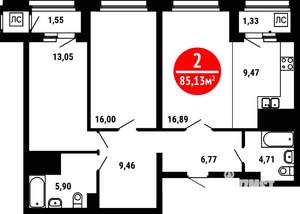 2-к квартира, вторичка, 85м2, 25/25 этаж