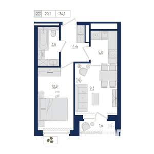 2-к квартира, вторичка, 34м2, 9/22 этаж