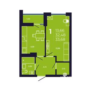 1-к квартира, строящийся дом, 34м2, 10/17 этаж