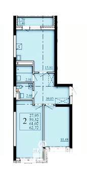 2-к квартира, строящийся дом, 61м2, 9/25 этаж