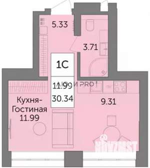 Студия квартира, вторичка, 30м2, 9/25 этаж