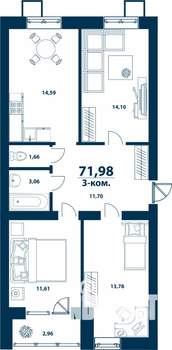3-к квартира, строящийся дом, 72м2, 5/5 этаж