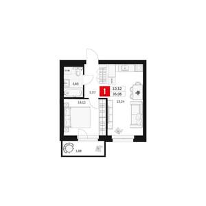 1-к квартира, вторичка, 36м2, 2/15 этаж