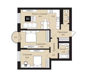 2-к квартира, вторичка, 70м2, 16/25 этаж