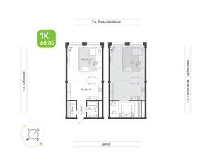 1-к квартира, вторичка, 66м2, 4/5 этаж