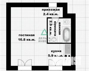 Студия квартира, вторичка, 29м2, 1/5 этаж